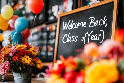 A large school reunion banner with 