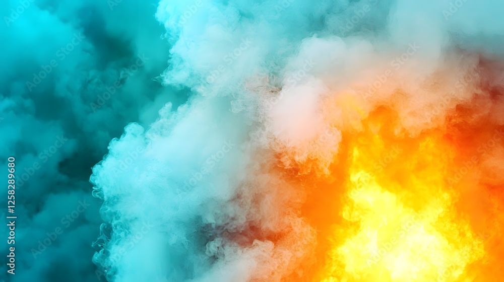 Naklejka premium Colorful Smoke and Fire Fusion with Vibrant Blue and Orange Hues
