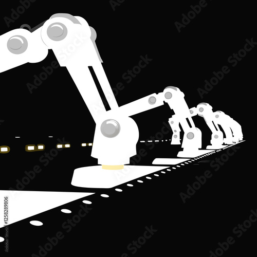 A sleek, futuristic robotic arm precisely assembles intricate microchips on a futuristic automated assembly line (AU).  High-tech, cleanroom environment.