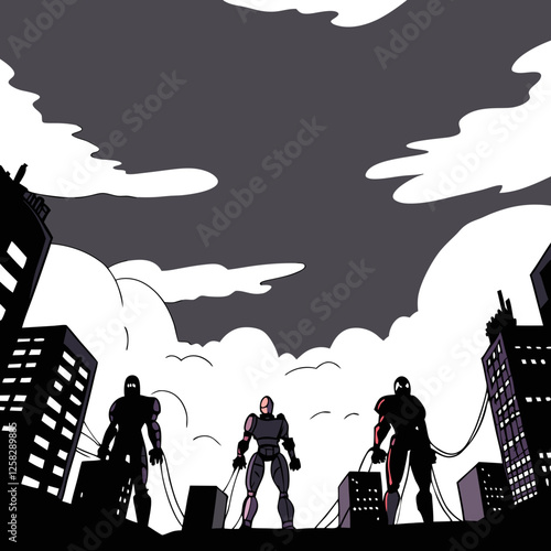 A futuristic cityscape teeming with cybernetic zombies, their metallic bodies decaying, a grim, post-apocalyptic scene.