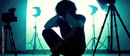 Studio Filmmaker Stressed, Teal Lighting