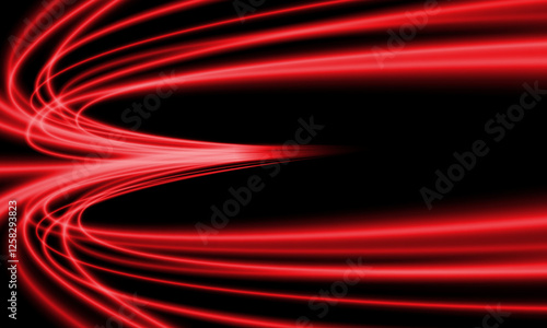 Abstract red light fast speed curve dynamic motion on black background vector