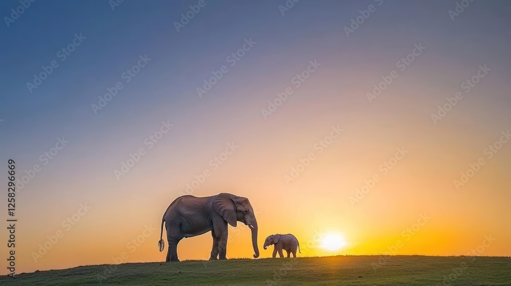 Fototapeta premium African Elephant and Calf at Sunset