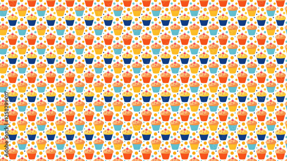 おいしそうでかわいいマフィンのイラストのパターン、背景 おいしそうでかわいいマフィンのイラストのパターン、背景