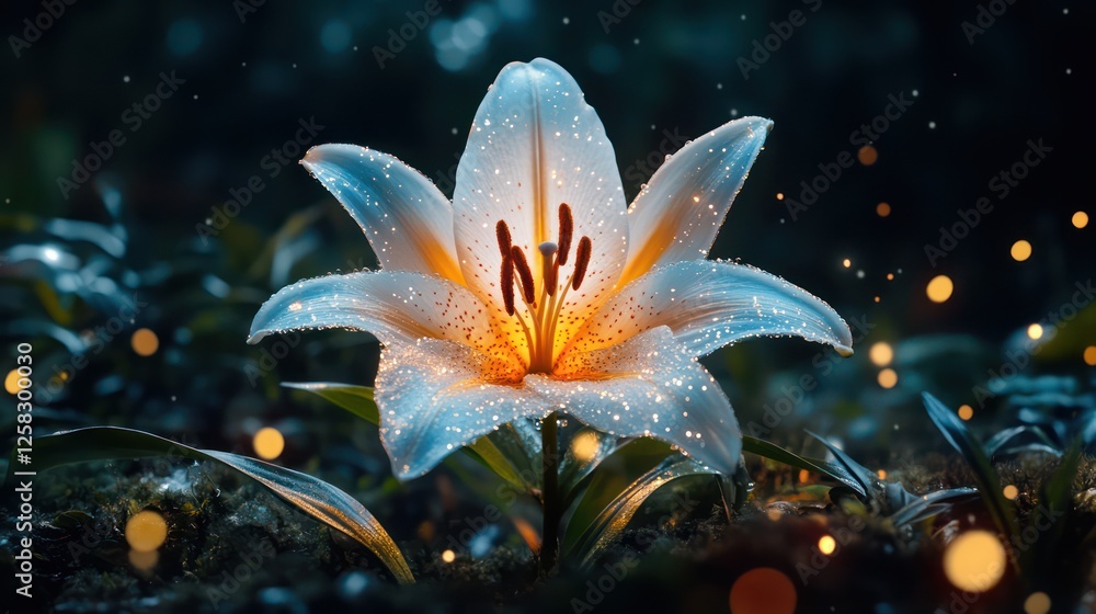 A stunning white lily opens gracefully amidst a serene atmosphere, evoking feelings of purity and spiritual renewal during the Easter season and other religious festivities A stunning white lily opens gracefully amidst a serene atmosphere, evoking feelings of purity and spiritual renewal during the Easter season and other religious festivities
