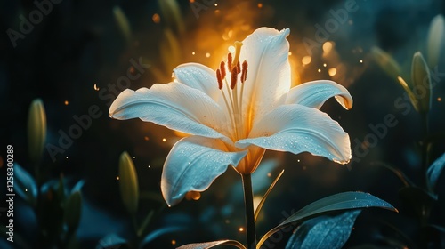 Illuminated white lilies exude an aura of purity and holiness, embodying the essence of Easter and spiritual rejuvenation in sacred traditions and moments