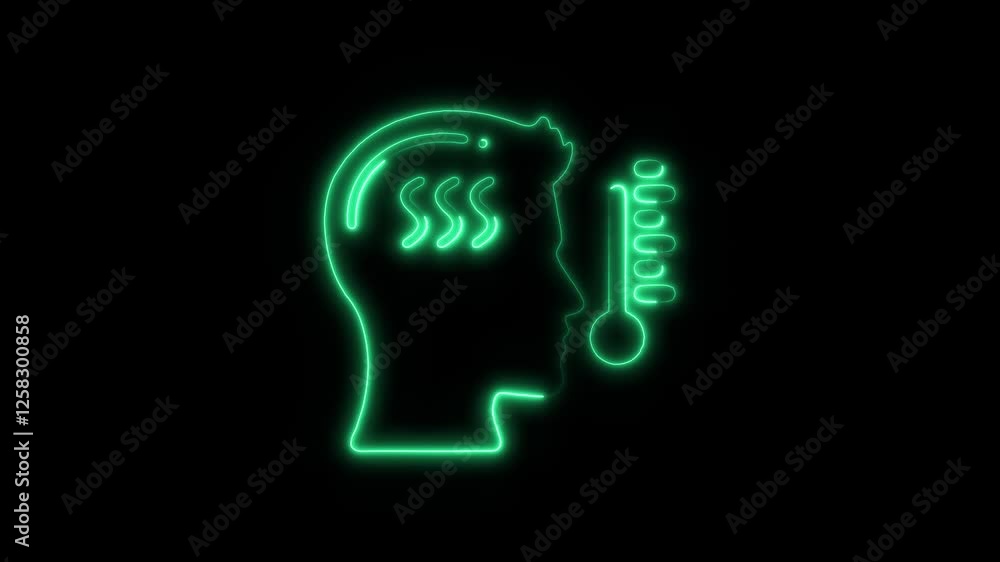 Glowing neon fever icon isolated on black background. HD Video motion graphic animation Glowing neon fever icon isolated on black background. HD Video motion graphic animation
