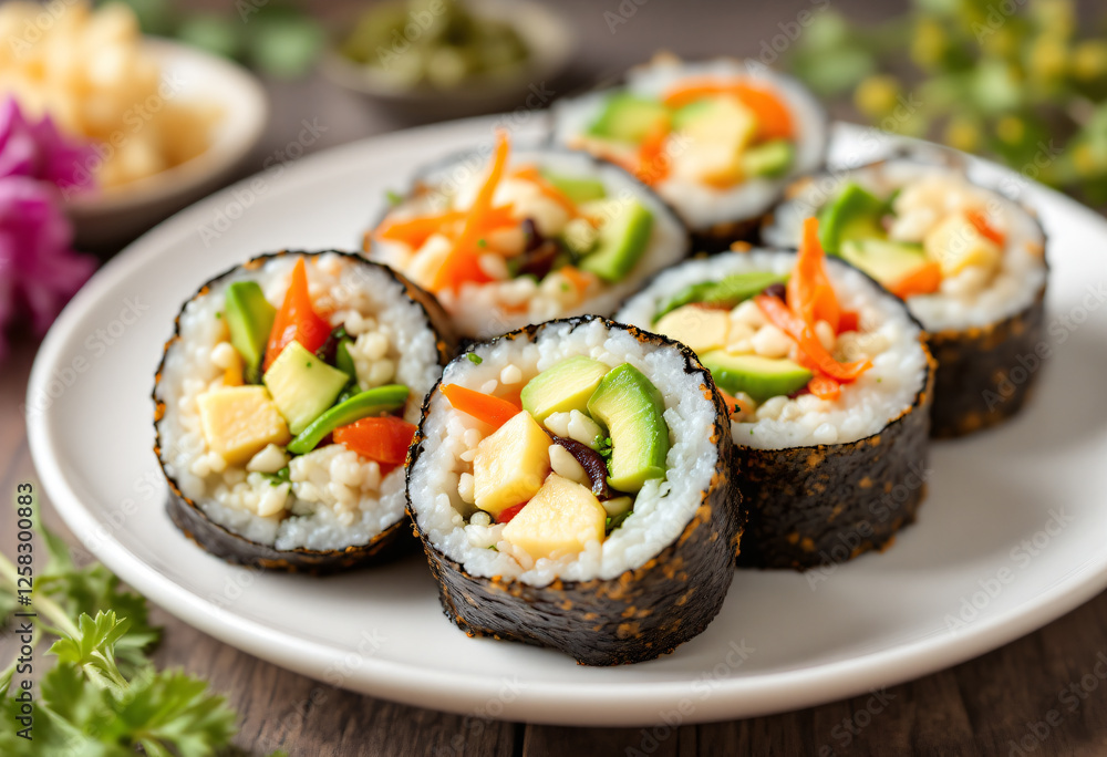 Vegan sushi with vegetables and avocado and carrot Vegan sushi with vegetables and avocado and carrot