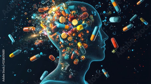 Generative AI Concept Showcasing Nutritional Supplements and Health Benefits in a Futuristic Visual Representation