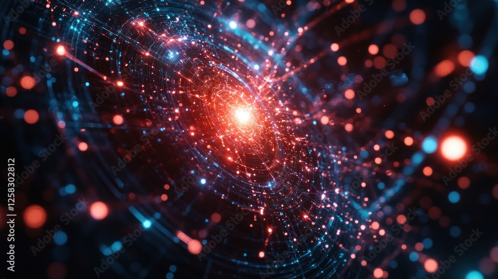 Obraz premium Abstract swirling energy, digital data vortex, dark background, tech concept