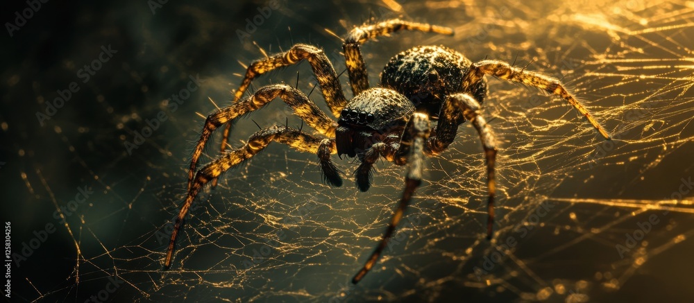 Spider on web at night, backlit, nature, Halloween Spider on web at night, backlit, nature, Halloween