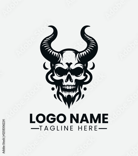 Devil Skull Logo Design, Demon Skull Logo, Evil Skull Logo,  Horror Skull Logo,  Heavy Metal Skull Logo