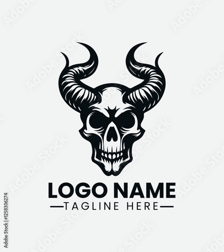 Devil Skull Logo Design, Demon Skull Logo, Evil Skull Logo,  Horror Skull Logo,  Heavy Metal Skull Logo
