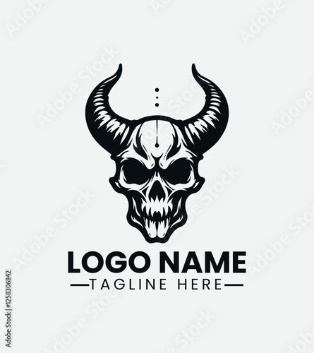 Devil Skull Logo Design, Demon Skull Logo, Evil Skull Logo,  Horror Skull Logo,  Heavy Metal Skull Logo