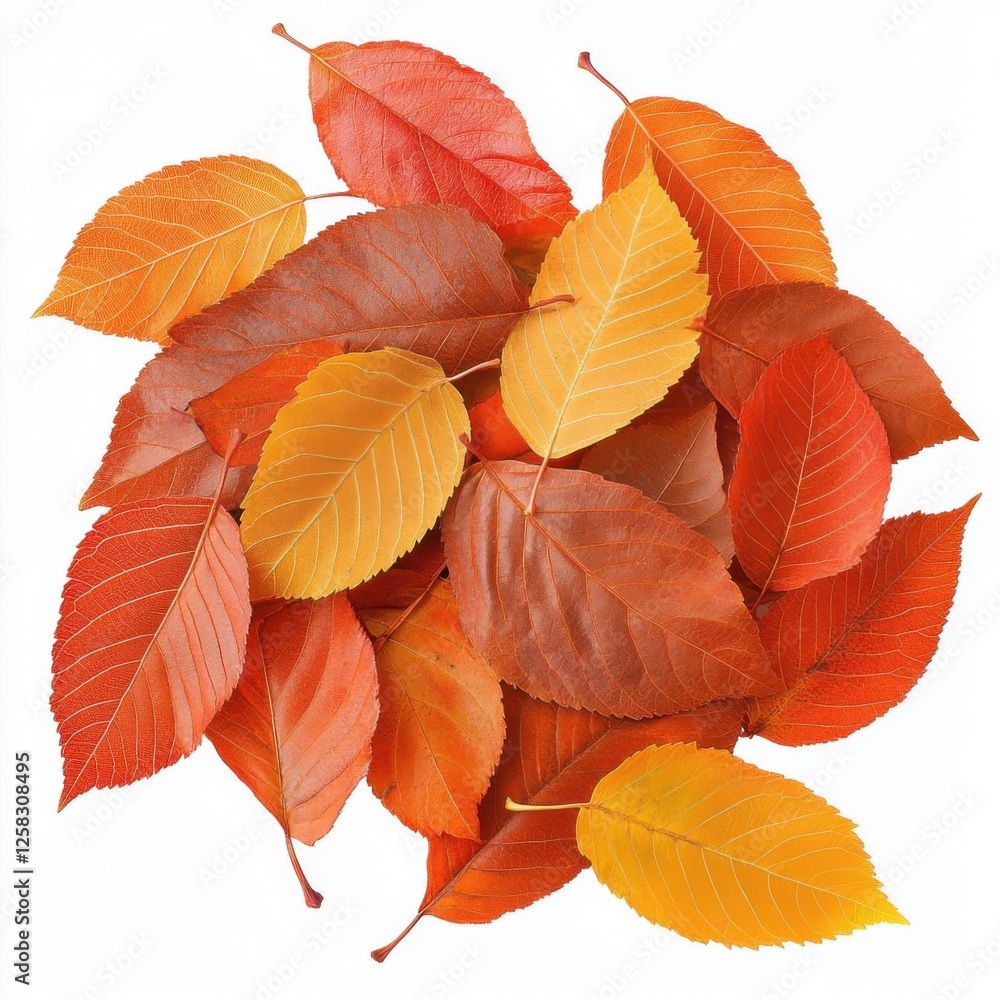 A high-resolution autumn leaf pile, composed of various species with distinct shapes and colors A high-resolution autumn leaf pile, composed of various species with distinct shapes and colors