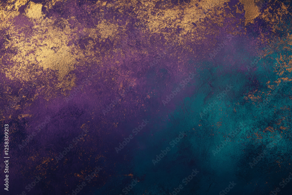 Fototapeta premium A deep purple, teal, and gold abstract background with luxurious gradients, metallic textures, and rich colors. Ideal for premium design or high-end branding.