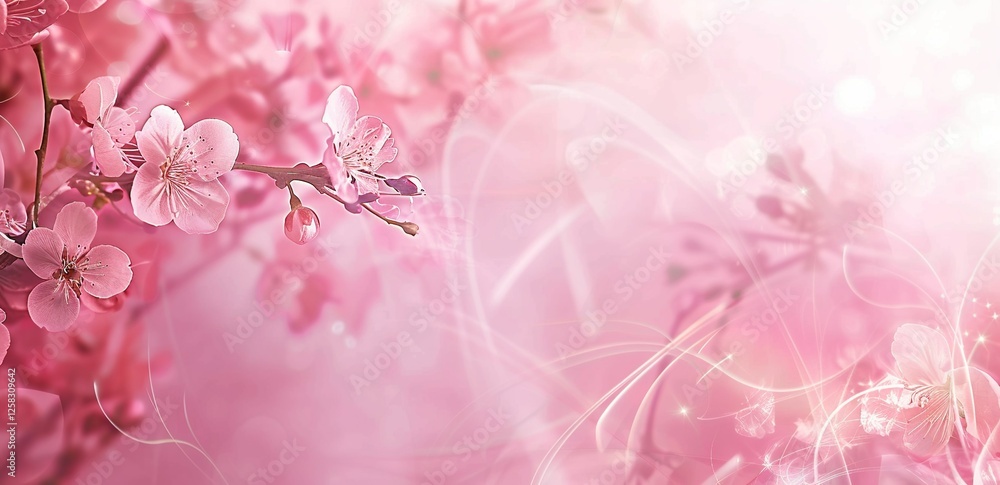 Pink Floral Background with Gentle Light and Blossoms Pink Floral Background with Gentle Light and Blossoms