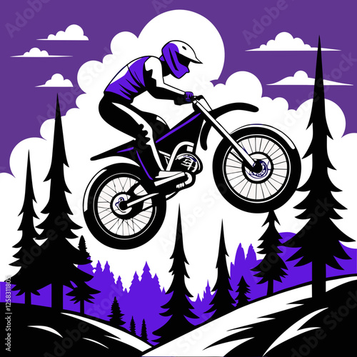 A motocross rider in mid-air, executing a daring jump off a natural dirt ramp, showcasing extreme sports action.