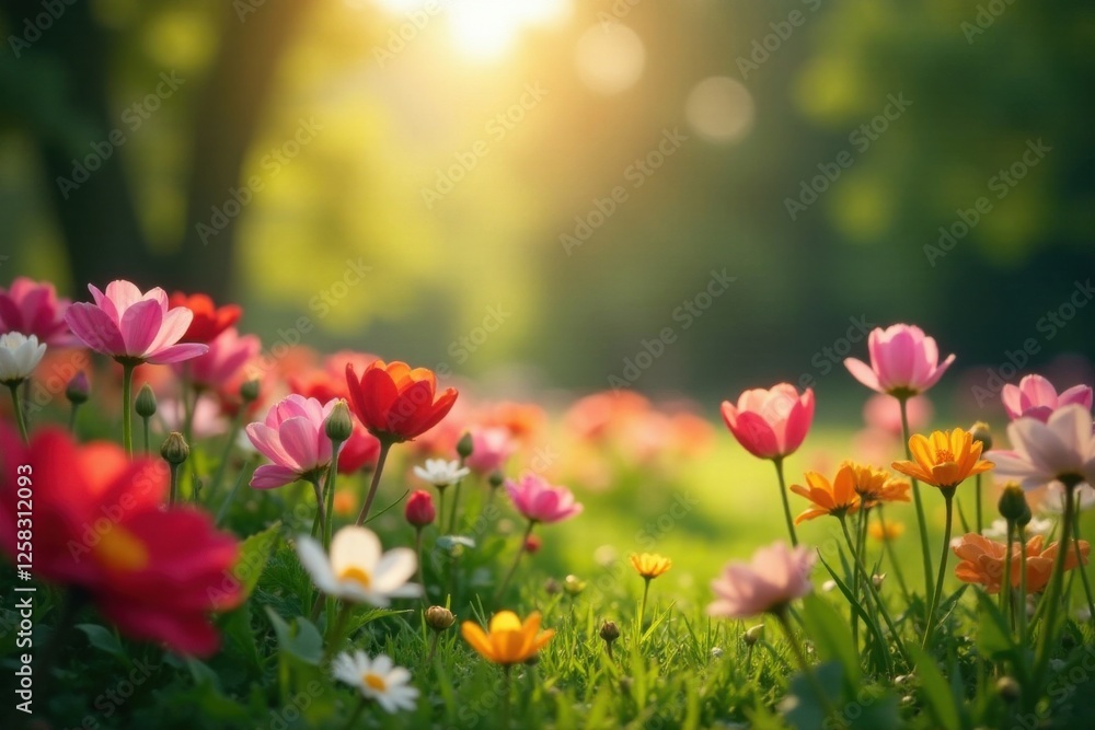 Gentle Morning Light Falls on a Blooming Garden, morning, flowers Gentle Morning Light Falls on a Blooming Garden, morning, flowers
