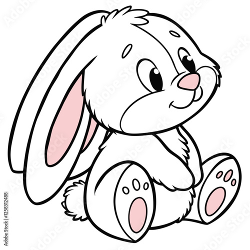 Generate a photorealistic image of a cute, plush bunny rabbit with long, floppy ears, soft fur, and rosy cheeks.  The bunny should be lying down.