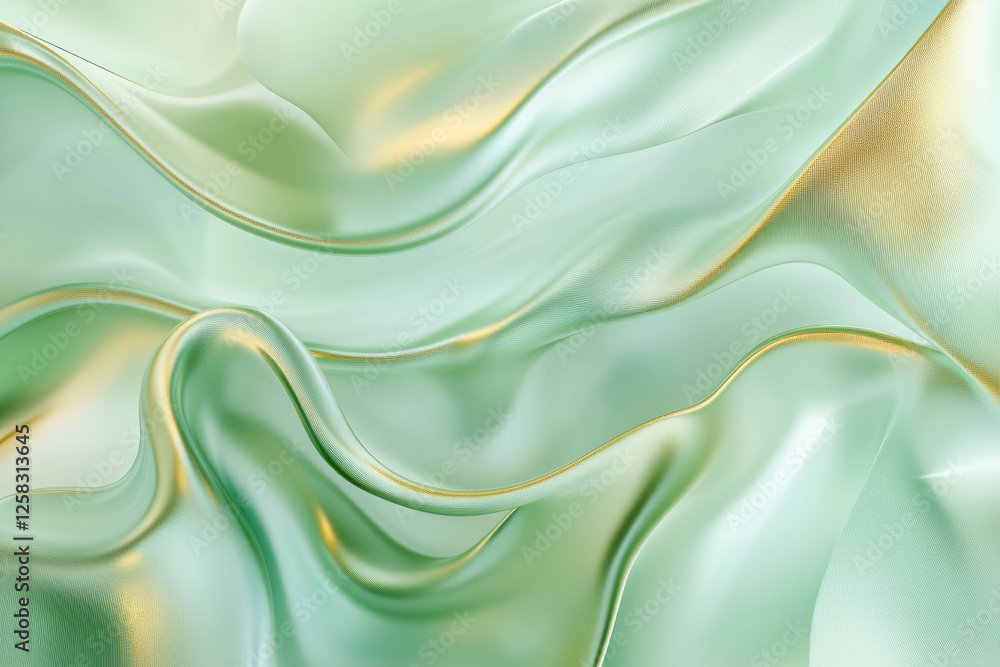 Obraz premium elegant fluid design in light green, flowing into a gold gradient, creating a sophisticated and calming backdrop.