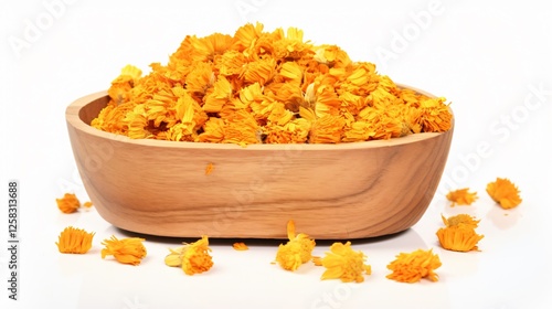 Wooden Bowl with Dried Calendula Flower Petals