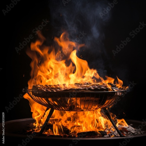 Charcoal Grill with Open Fire