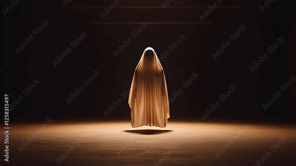 Ethereal White Ghost Figure in Dark Room Ethereal White Ghost Figure in Dark Room