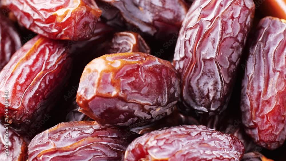 Fresh dates fruits close up on kitchen, close up in supermarket. Eating dried fruits. Vegan, vegetarian food. 
