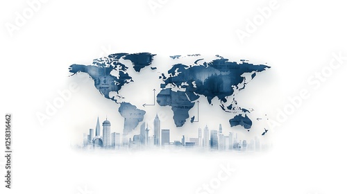 Wallpaper Mural A professional world map design with office icons and arrows indicating global company registration, incorporating a modern gradient of blue and white tones for a sense of professionalism. Ultra-Reali Torontodigital.ca