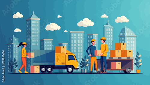 Logistics technologies abstract concept vector illustration. Design symbolizing logistics management, transportation, distribution and material management processes with digital and technological tool