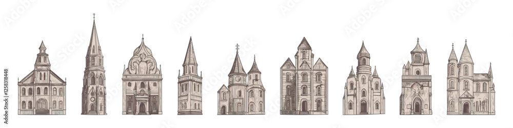 Obraz premium Line drawn house. City graphic. Vector illustration. Vintage building.