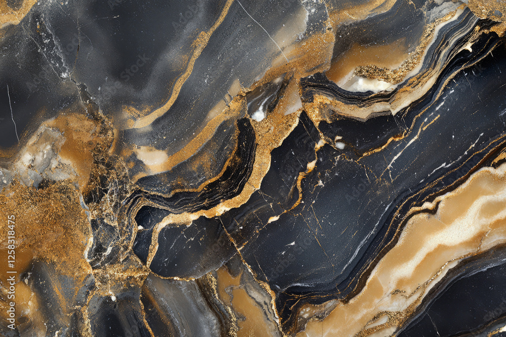 Fototapeta premium A luxurious marble-inspired black and gold abstract background with rich, polished textures and bold, flowing patterns. Ideal for high-end branding and upscale designs.