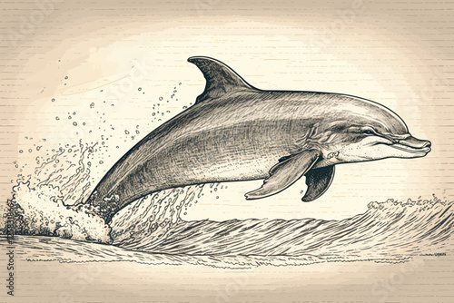 Background with dolphin. Fish illustration. Sea animal.