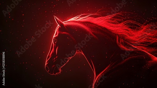 Neon Red Horse, on Black Background, Abstract Image, Texture, Pattern Background, Wallpaper, Cover and Screen of Smartphone, PC, Laptop, 9:16 and 16:9 Format photo