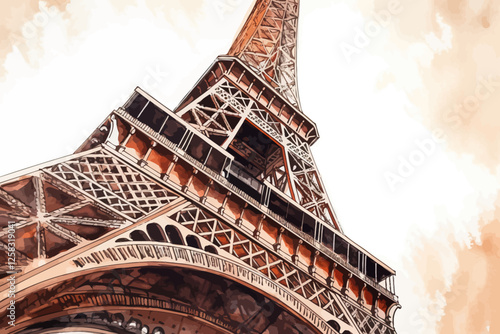 Watercolor elf tower. Paris illustration.