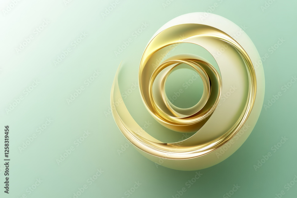 golden spiral floating above a light green background, continuously rotating in soft, fluid motion. golden spiral floating above a light green background, continuously rotating in soft, fluid motion.