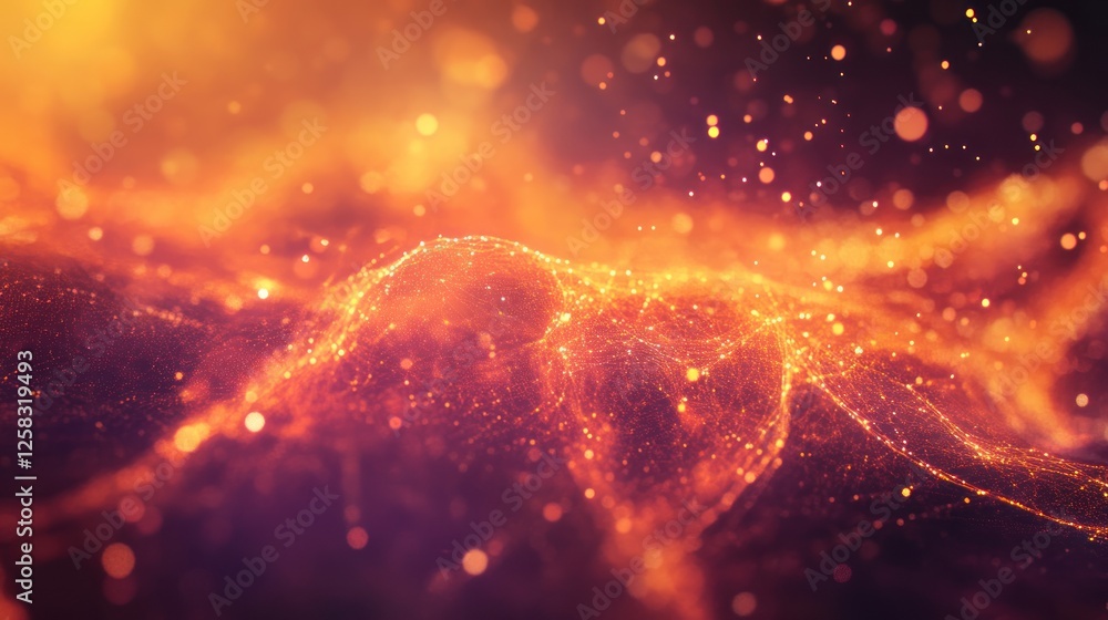Obraz premium A mesmerizing abstract image showcasing vibrant orange and golden particles, creating a dynamic and flowing visual experience, perfect for digital projects.