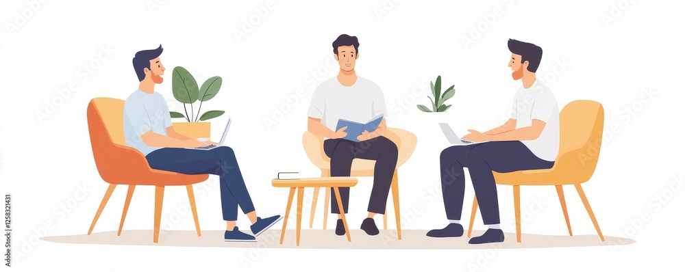 Men talk with a psychologist during talking therapy stressed mental health at office Men talk with a psychologist during talking therapy stressed mental health at office