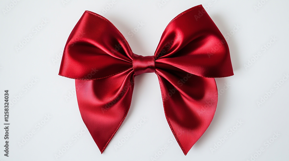 Elegant shiny red ribbon bow for gift box decoration, perfect festive ornament for wrapping, presents Elegant shiny red ribbon bow for gift box decoration, perfect festive ornament for wrapping, presents
