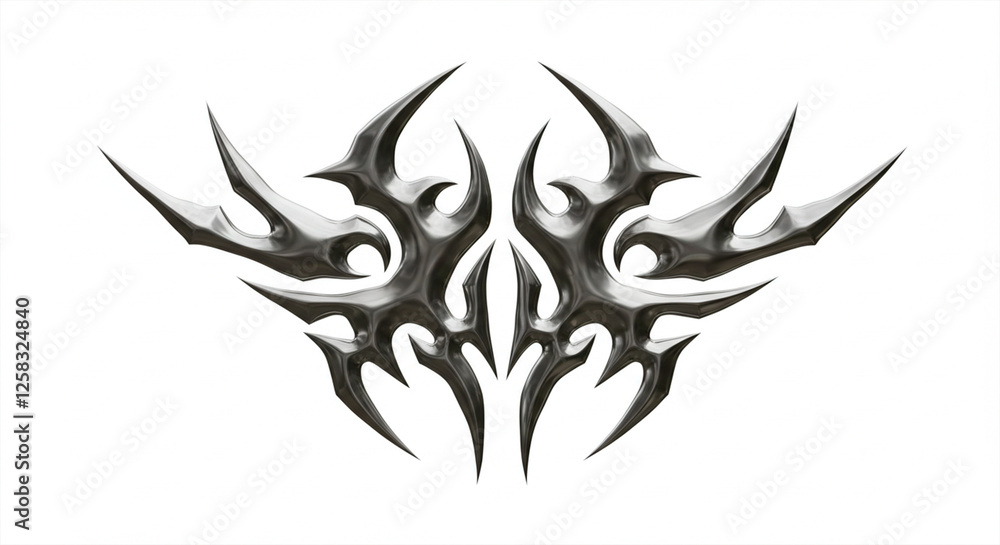 3D chrome metal shape. Y2k neo tribal icon. 3d rendering illustration. 3D chrome metal shape. Y2k neo tribal icon. 3d rendering illustration.