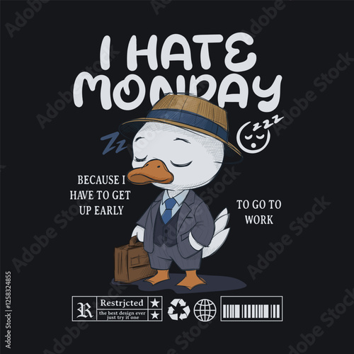 Lazy duck . stylish t-shirt and apparel abstract design for lazy duck wearing suit. Vector print, typography, poster. Global swatches