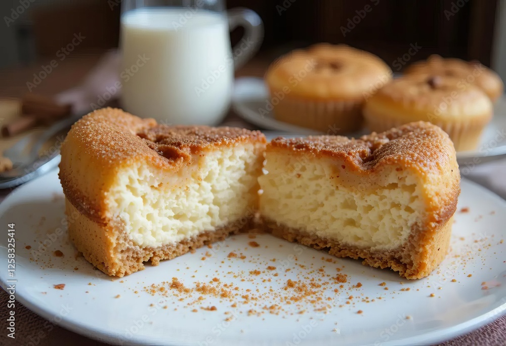 A plate of Hungarian cheesecake with a cinnamon muffin on top A plate of Hungarian cheesecake with a cinnamon muffin on top