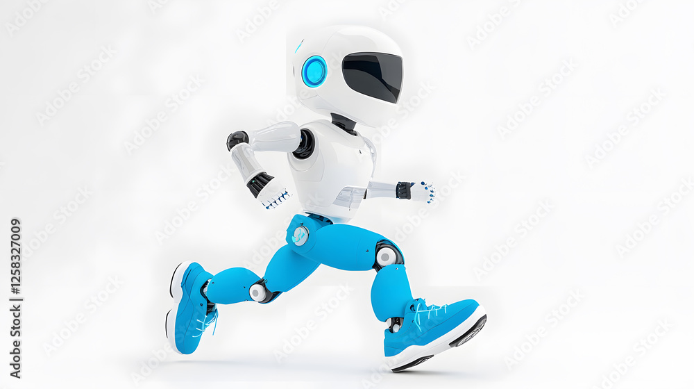 3d Artificial intelligence robot or cyborg jogging across isolated on white background 3d Artificial intelligence robot or cyborg jogging across isolated on white background