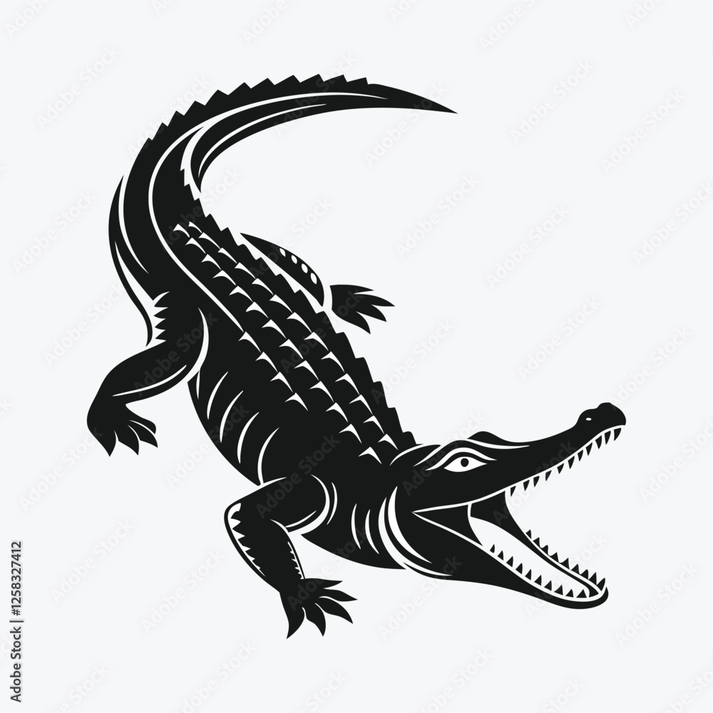 Fototapeta premium Crocodile black silhouette vector illustration