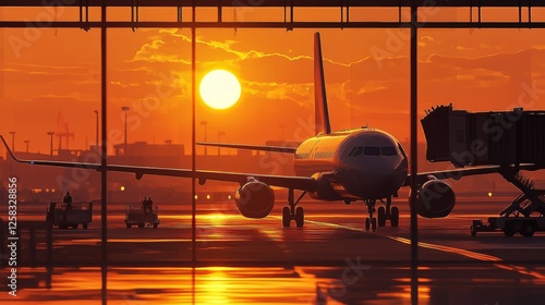 Jet plane landing at an airport at dusk
