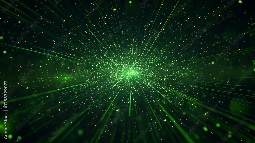 Fototapeta premium Abstract Green Particle Light Burst Background