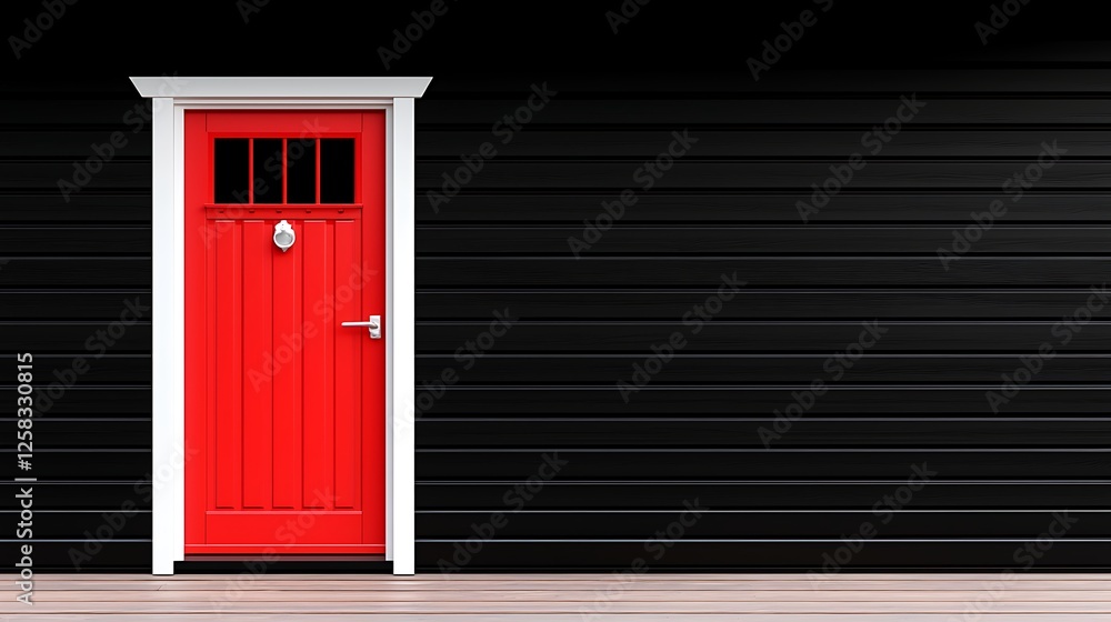Red Door On Dark Wooden Exterior Wall Red Door On Dark Wooden Exterior Wall