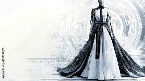 Wallpaper Mural Stylized mannequin wearing modern gown with intricate details and flowing fabric Torontodigital.ca