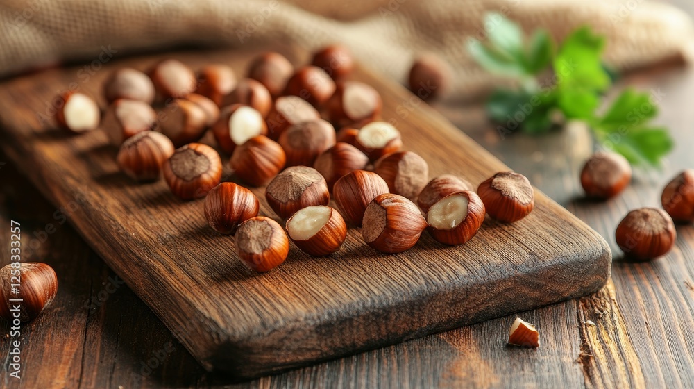 Fototapeta premium Hazelnut on vintage wooden cutting board